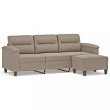 Canapea cu 3 locuri si taburet, gri taupe, 180 cm, microfibra