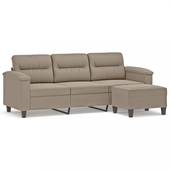 Canapea cu 3 locuri si taburet, gri taupe, 180 cm, microfibra
