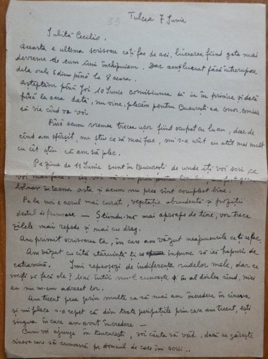 Scrisoare S. Luchian catre Cecilia Vasilescu, transcrisa olograf de Laura Cocea