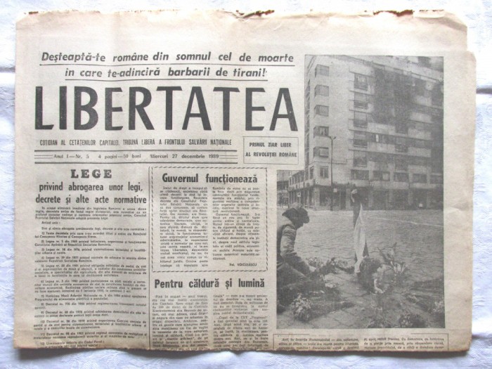 Ziar LIBERTATEA din 27 decembrie 1989 - Revolutia Romana
