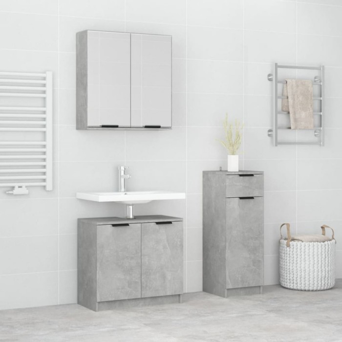 vidaXL Set dulapuri de baie, 3 piese, gri beton, lemn prelucrat 3115871