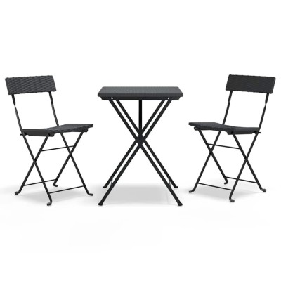 Set mobilier bistro pliabil, 3 piese, negru, poliratan foto