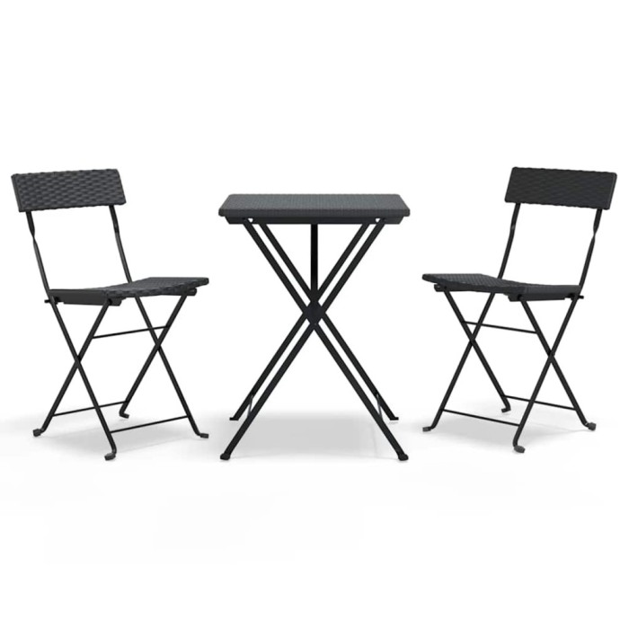 Set mobilier bistro pliabil, 3 piese, negru, poliratan
