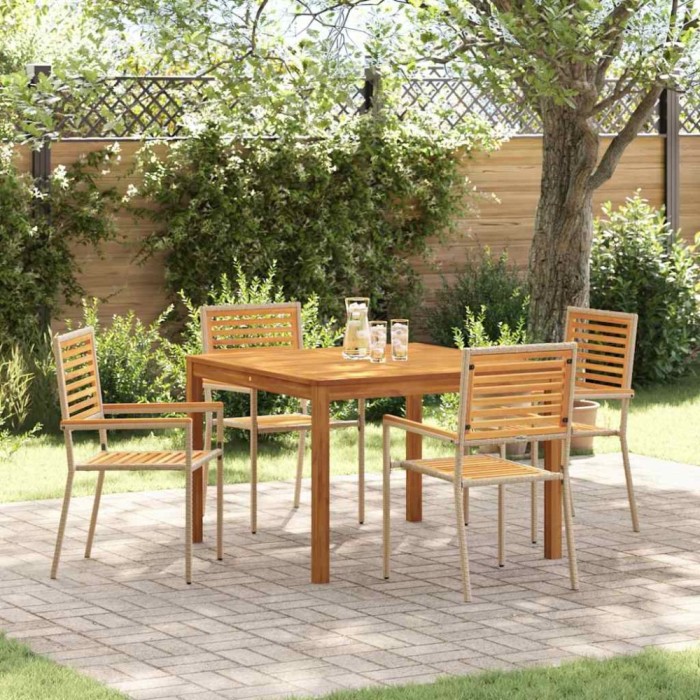 vidaXL Set de masă pentru grădină 5 pcs Bej Rattan poli 3365534