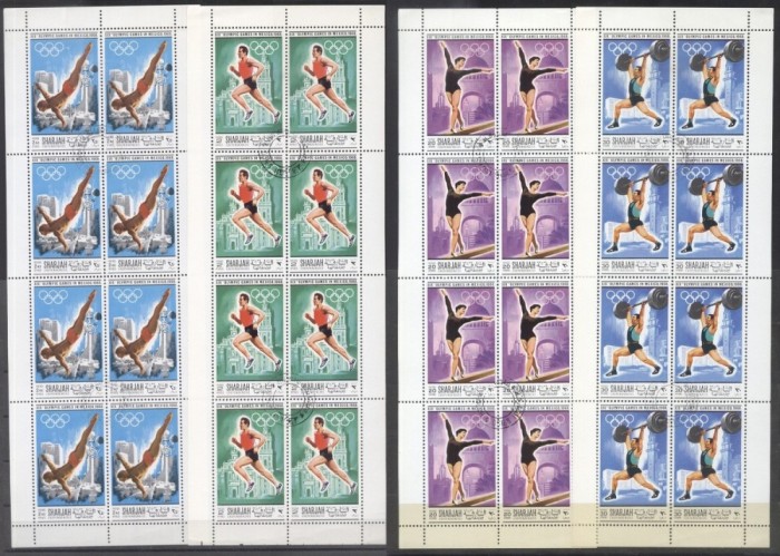 Sharjah 1968 8 x Sport Olympics 4 values in blocks Mi.490-493 used AE.406