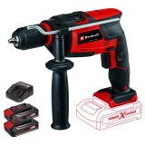 Einhell TC-ID 18 Li PXC + Twinpack CB + 4514095 - Masina de gaurit si insurubat cu percutie + Set 2 acumulatori si incarcator Li-Ion 18 V 2.5 Ah