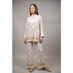 PANTALONI CU CADERE USOARA CU BRODERIE PAGANICO Bej M-L