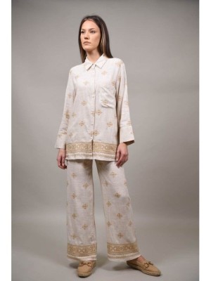 PANTALONI CU CADERE USOARA CU BRODERIE PAGANICO Bej M-L foto