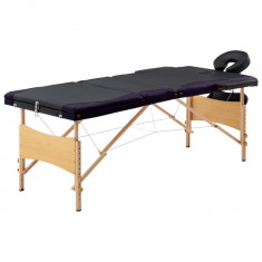 Masa de masaj pliabila, 3 zone, negru si violet, lemn GartenMobel Dekor