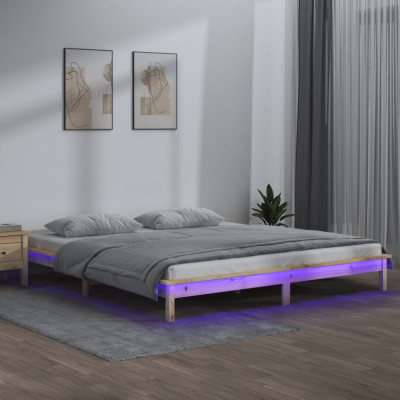 Cadru de pat cu LED, 150x200 cm, lemn masiv, King Size 5FT foto