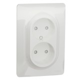 Priza dubla Schneider Electric Noua Unica NU206318, incastrata, protectie copii, rama inclusa, 2P, 16A, alba