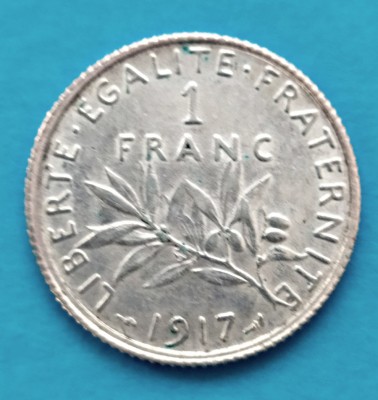 FRANTA 1 FRANC 1917 ARGINT STAREEXCELENTA SPRE AUNC foto