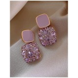 Cumpara ieftin Cercei Lumetra, cu Picătură Pătrată, din Aliaj de Zinc, cu Stras, Lila - 747964