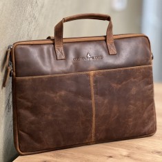 Geanta de laptop din piele naturala Greenwood&reg; Fred M, Compatibila cu Laptop de 13, 14 inch, Documente A4