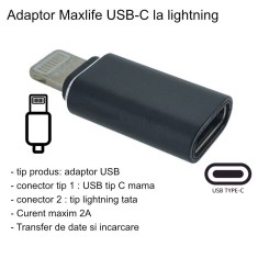 Adaptor type c (mama) to lightning (tata) cu agatatoare breloc inclusa, negru