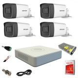 Sistem supraveghere video Hikvision 4 camere de exterior 5MP Turbo HD cu IR 40M DVR 4 canale full accesorii cu HARD 1TB live internet SafetyGuard Surv