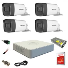 Sistem supraveghere video Hikvision 4 camere de exterior 5MP Turbo HD cu IR 40M DVR 4 canale full accesorii cu HARD 1TB live internet SafetyGuard Surv