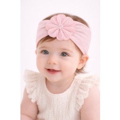 Bentita lata roz pentru bebeluse cu floare aplicata