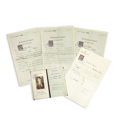 Dumitru D. Roșca, 4 certificate și un registru de evidență eliberate de Universitatea Imperială și Regală din Viena, 1917-1918 foto