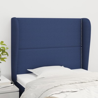 vidaXL Tăblie de pat cu aripioare, albastru, 93x23x118/128 cm, textil 3117804 foto