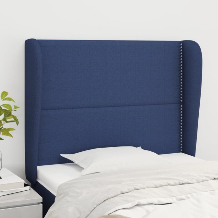 vidaXL Tăblie de pat cu aripioare, albastru, 93x23x118/128 cm, textil 3117804