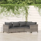 Set mobilier de grădină cu perne, 4 piese, gri, poliratan