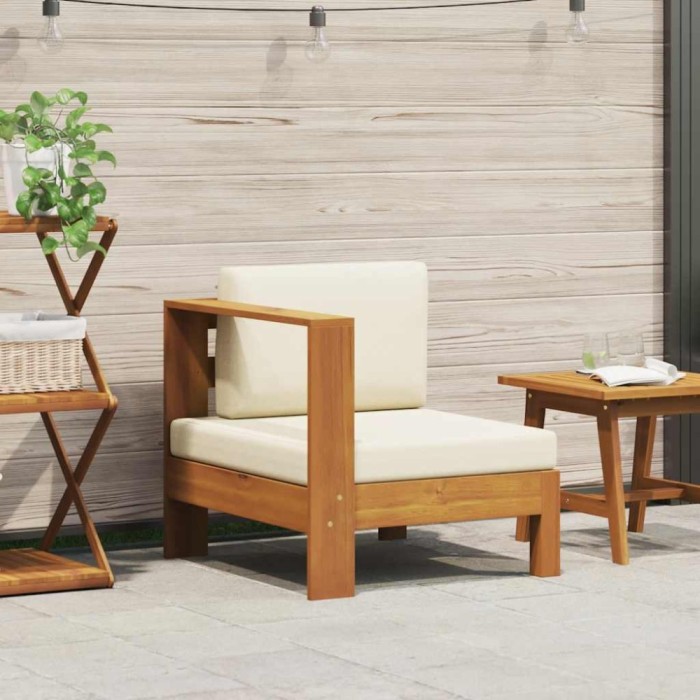 vidaXL Canapea de mijloc cu 1 cotieră, alb crem, lemn masiv de acacia 310640