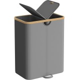 Cos de rufe SONGMICS 150 L cu 2 compartimente, capac si saci detasabili, gri