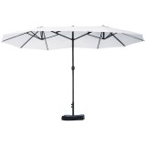 Outsunny Umbrelă Dublă cu 12 Spițe, Bază &icirc;n Cruce și Manivelă, din Oțel și Poliester, 455x265x238 cm, Bej | Aosom Romania