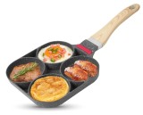 Tigaie Antiaderenta, 4 compartimente, Preparare Oua, Clatite, Sandwich-uri, Maner din Lemn, 19x19cm