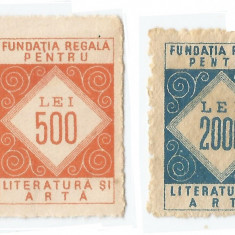 *România, lot 714 cu 2 timbre fiscale pentru cultură, NG, 1933-1947