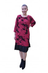 Rochie casual Anita cu insertii de catifea ,flower si volans,nuanta de marsala foto