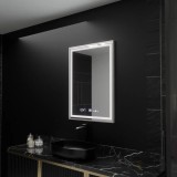 Oglinda LED Rectangulara, 60x80cm, Verite Imperial Silver Motion Glow Marcello, Sistem Dezaburire, Ceas &amp; Termometru, Dimabila ModernLight Concept