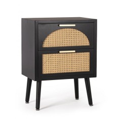 Comoda 2 sertare mdf negru ratan natur Josine 45x30x60 cm