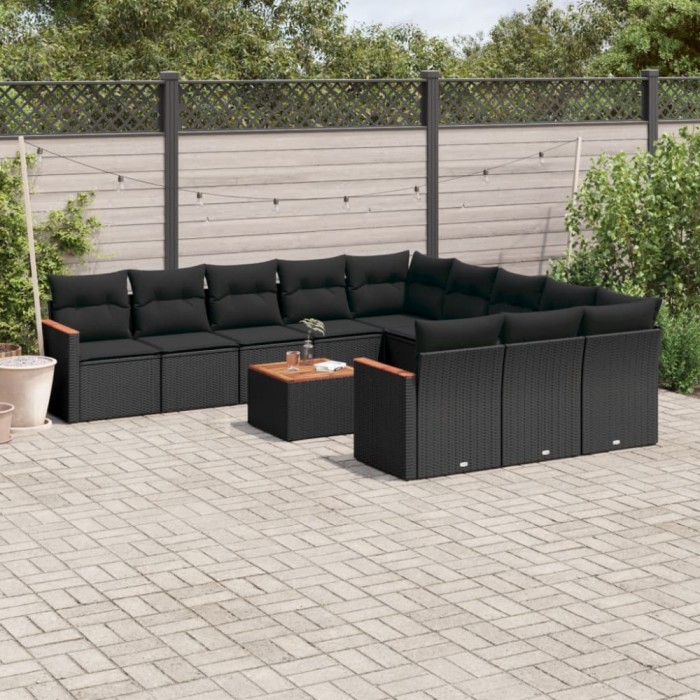Gossi set canapele de gradina, 12 piese, cu perne, negru, poliratan