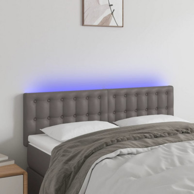 vidaXL Tăblie de pat cu LED, gri, 144x5x78/88 cm, piele ecologică foto
