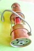 F808-Lampa miner electrica veche in cupru masiv cu benzi din alama.