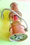 F808-Lampa miner electrica veche in cupru masiv cu benzi din alama.