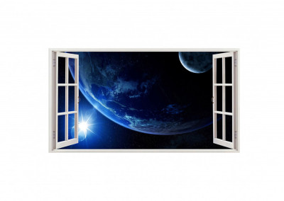 Autocolant decorativ, Fereastra, Planete, Multicolor, 83 cm, 117ST foto