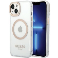 Husa iPhone 15 Plus originala Guess Metal Outline MagSafe, auriu, GUHMP15MHTRMD foto