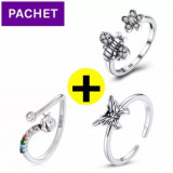 Pachet promo inel reglabil din argint bee + inel ladybug + inel butterfly