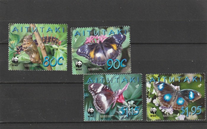 Aitutaki 2008 - Fauna , WWF , Fluturi , serie 4 valori , dantelate , MNH , Mi.778-781