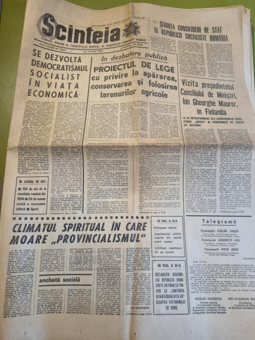 scanteia 4 aprilie 1968-fotbal politehnica iasi,gheorghe maurer in finlanda