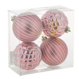 Set Globuri Brad Crăciun, Model Romburi Glitter, Roz/Auriu, 8 cm, 4 Bucăți, Oem