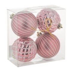 Set Globuri Brad Crăciun, Model Romburi Glitter, Roz/Auriu, 8 cm, 4 Bucăți foto