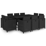Cumpara ieftin Set mobilier de exterior cu perne, 11 piese, negru, poliratan