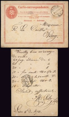 Switzerland 1873 Old postcard postal stationery Sion to Vevey DB.179 foto