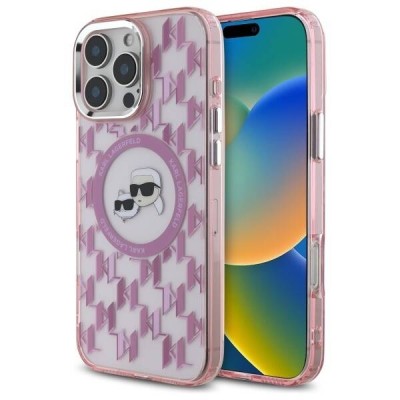 Husa MagSafe pentru Apple iPhone 16 Pro Max, Karl Lagerfeld, IML Monogram Karl &amp;amp; Choupette&amp;#039;s Heads, Roz foto
