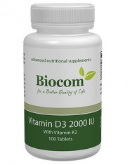 Vitamin D3 2000 IU cu K2 -100 tablete foto
