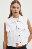 Abercrombie &amp; Fitch vesta jeans femei, culoarea alb, un singur rand de nasturi